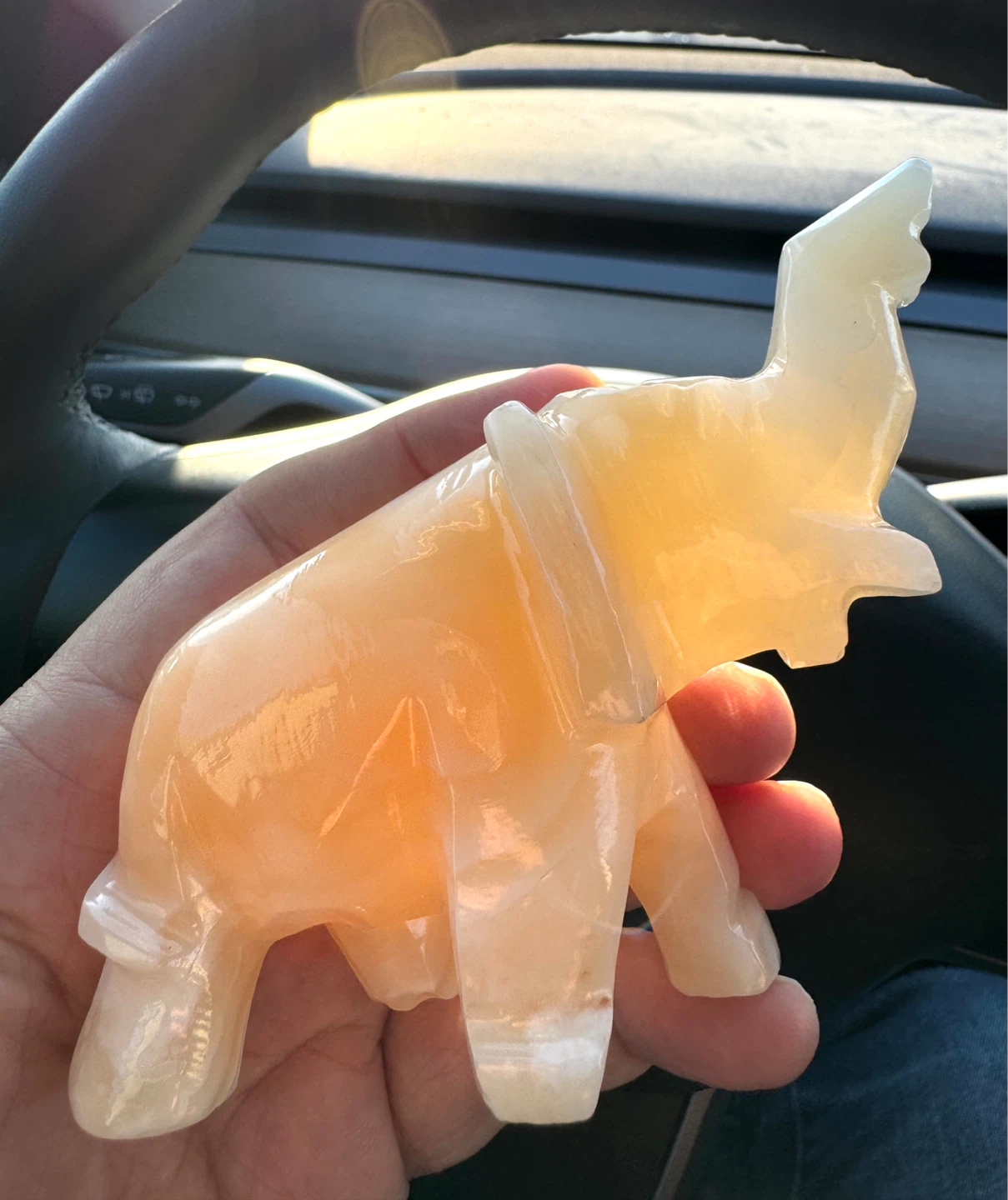 Carved Onyx Elephant Figurine & storage box