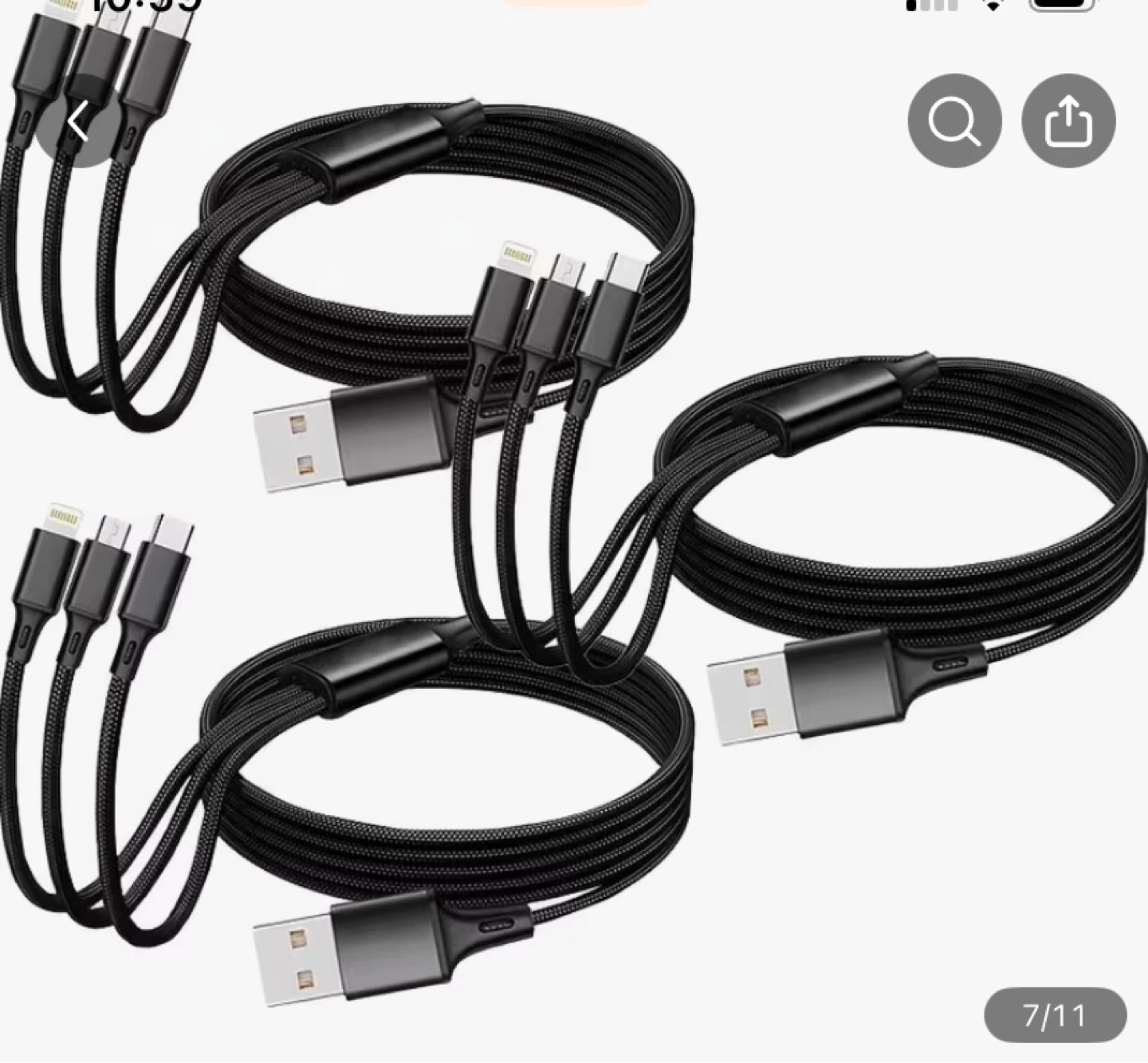 1pc 3-in-1 Charging Cables, USB-C, Lightning, Micro USB)