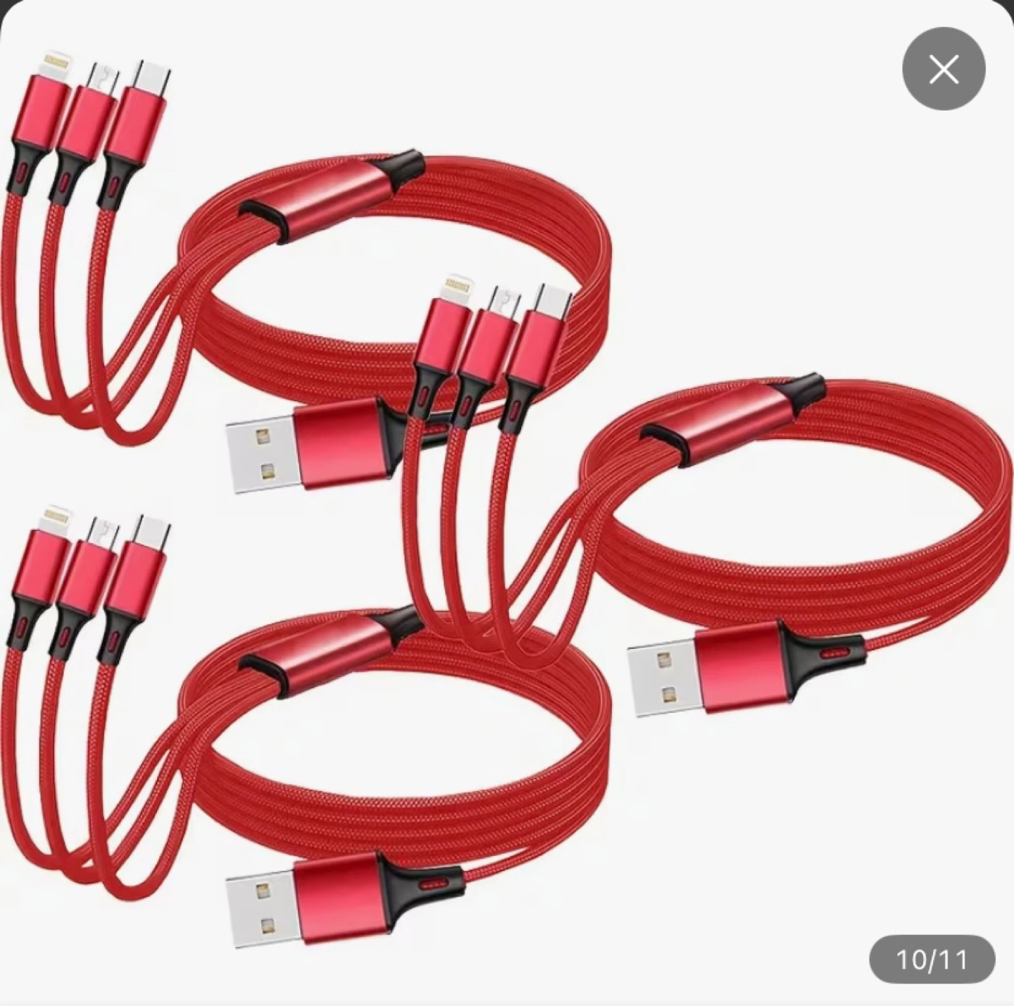 1pc 3-in-1 Charging Cables, USB-C, Lightning, Micro USB) - photo 3