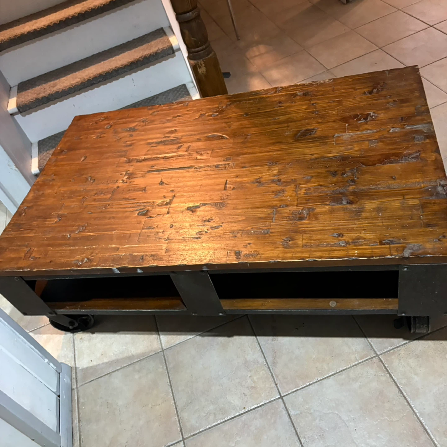 Rustic Wood Coffee Table with Wheels