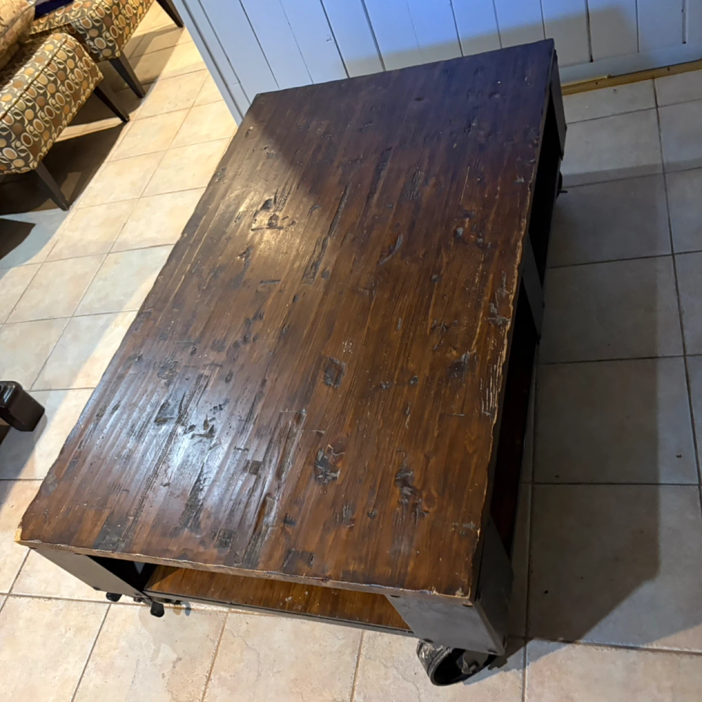 Rustic Wood Coffee Table with Wheels - photo 2