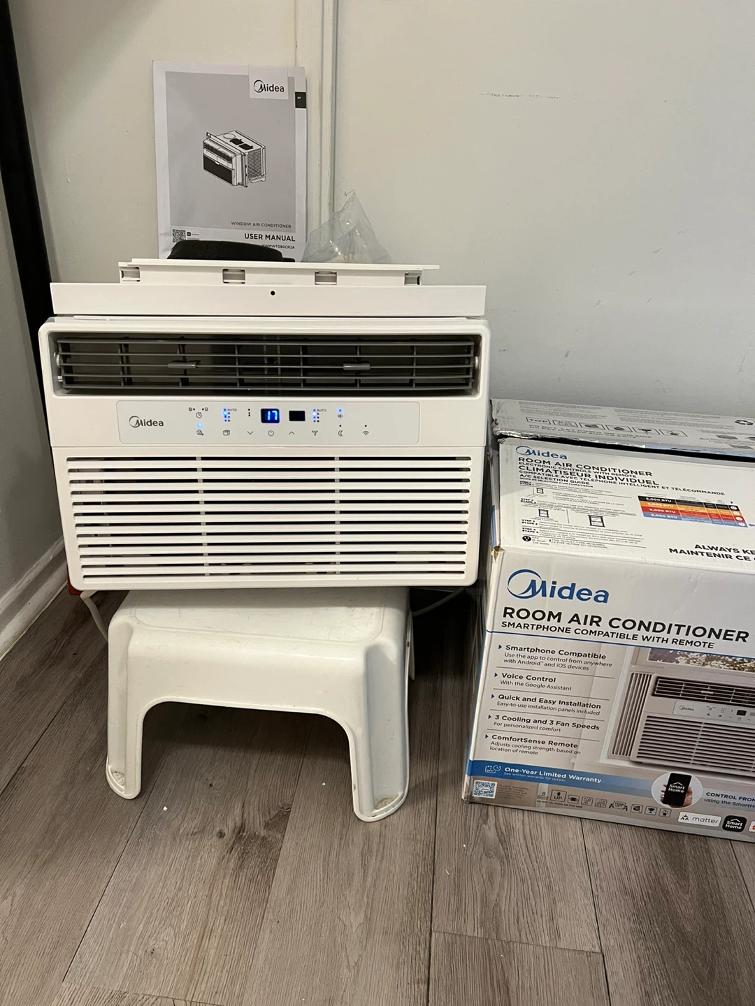 Smart wifi 8,000 BTU Room Air Conditioner in the box.