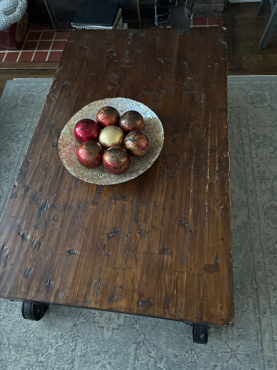Rustic Wood Coffee Table with Wheels - photo 3