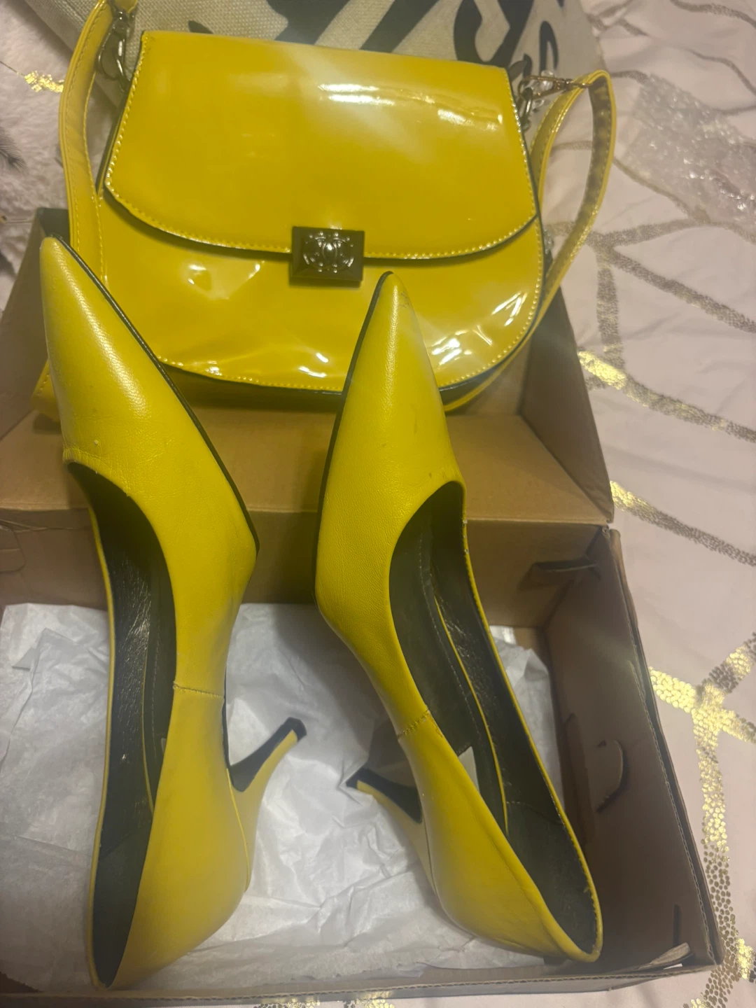 Zara Yellow Heels and Matching Purse Set