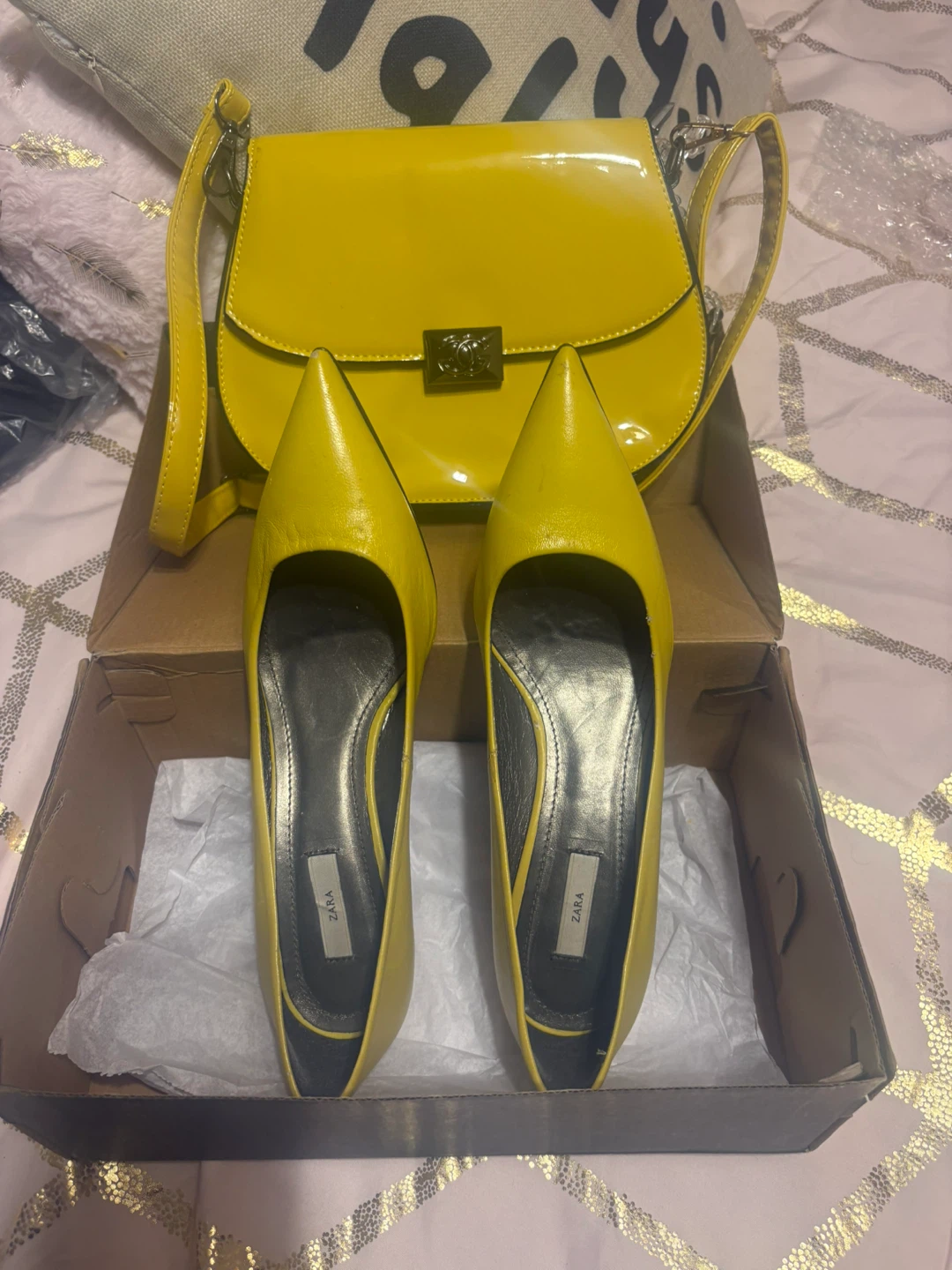 Zara Yellow Heels and Matching Purse Set - photo 3