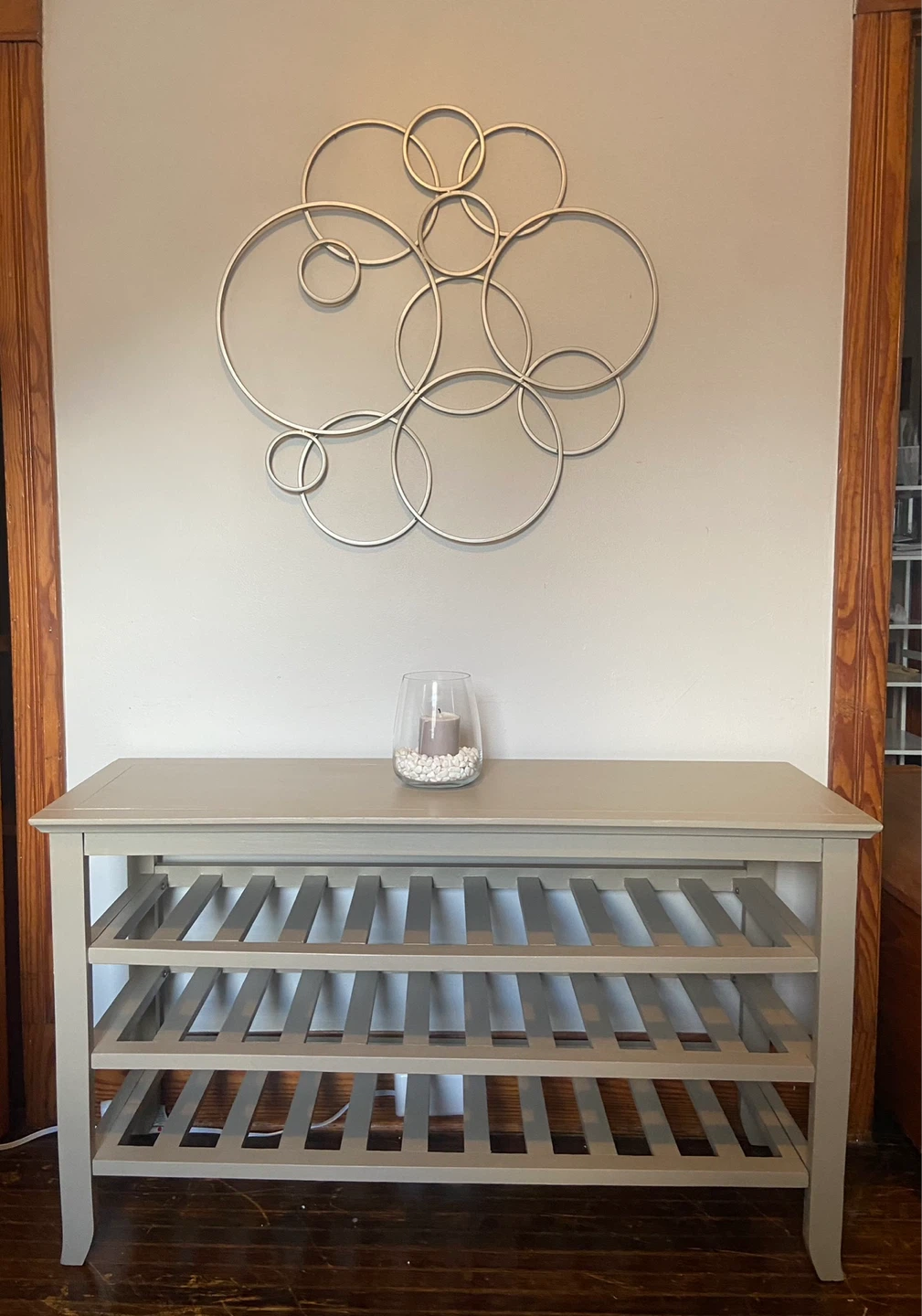 Grey Wooden Entryway Bench with 4 Shelves - photo 2