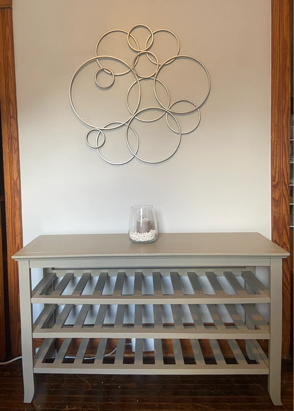 Grey Wooden Entryway Bench with 4 Shelves