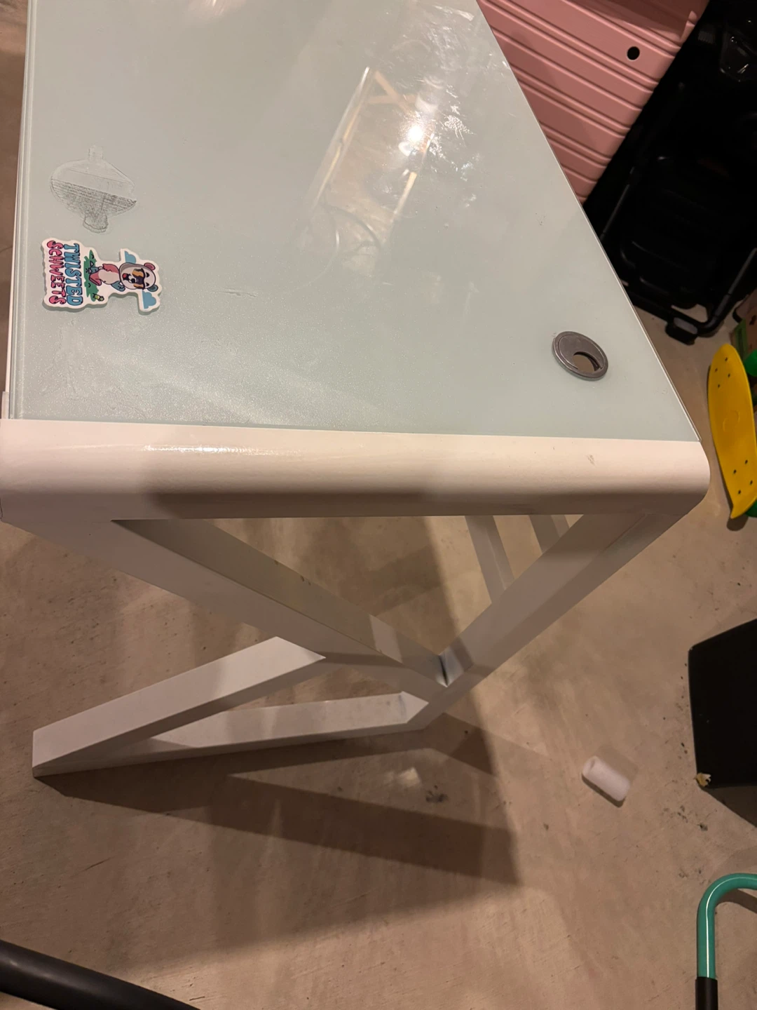 Modern Glass Top Desk with White Frame