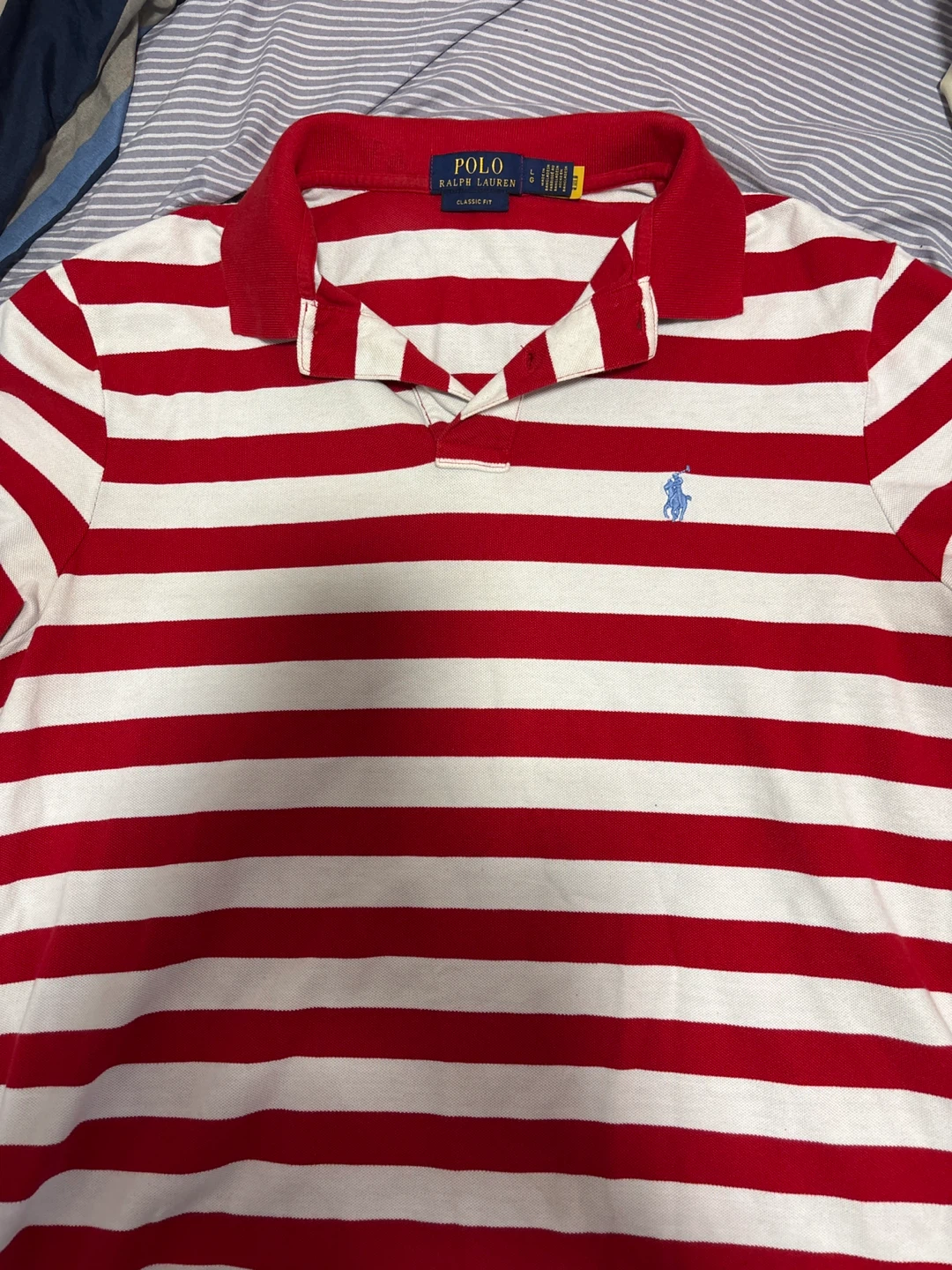 Polo Ralph Lauren Red & White Striped Classic Fit Polo Shirt