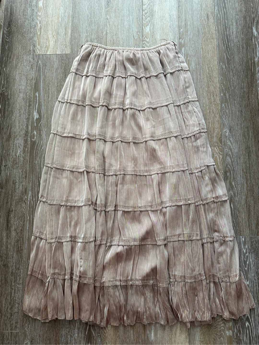 Tiered Maxi Skirt with Metallic Threads
