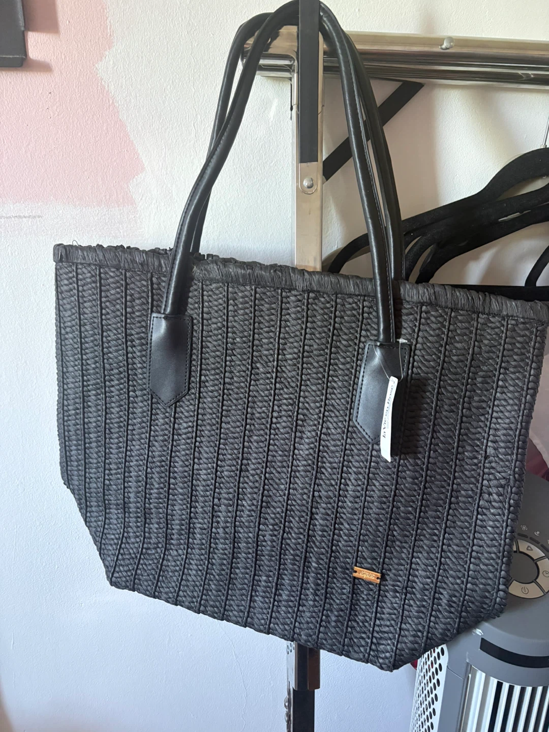Black Straw Tote Bag