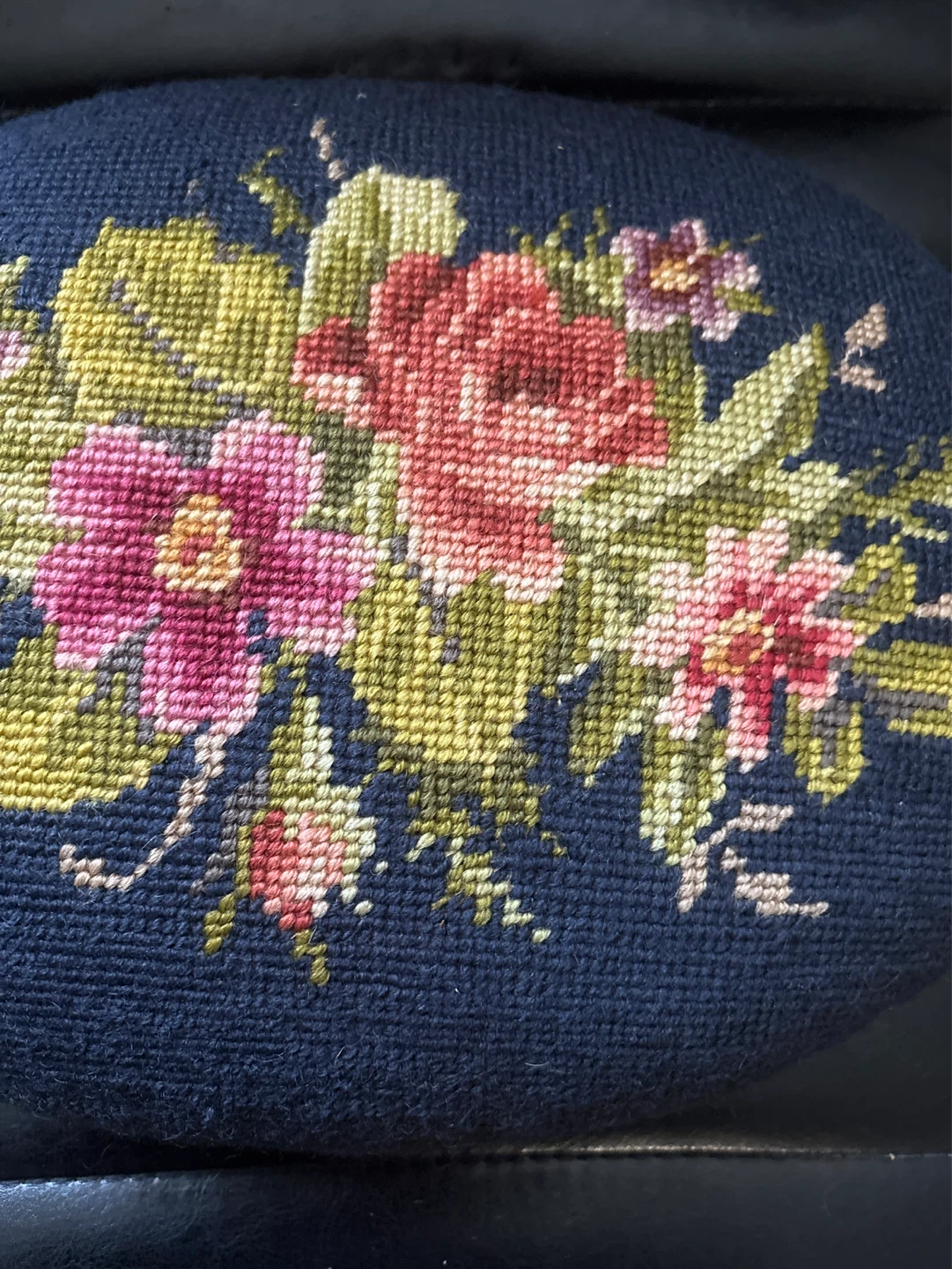 Vintage Needlepoint Floral Stool Cushion - photo 2