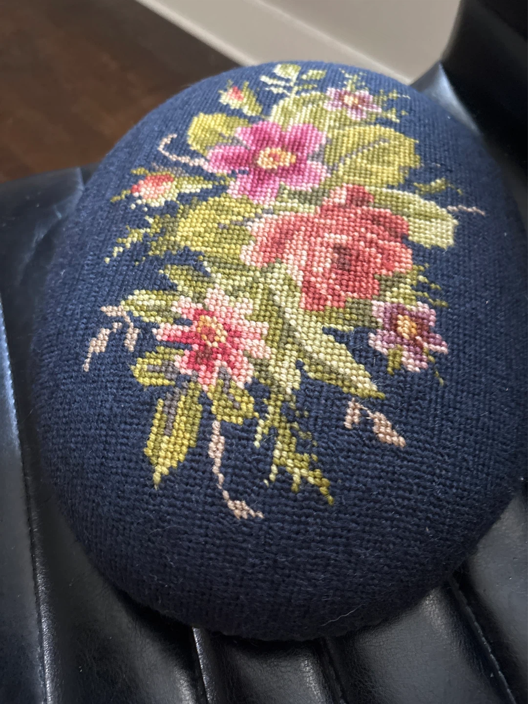 Vintage Needlepoint Floral Stool Cushion - photo 4