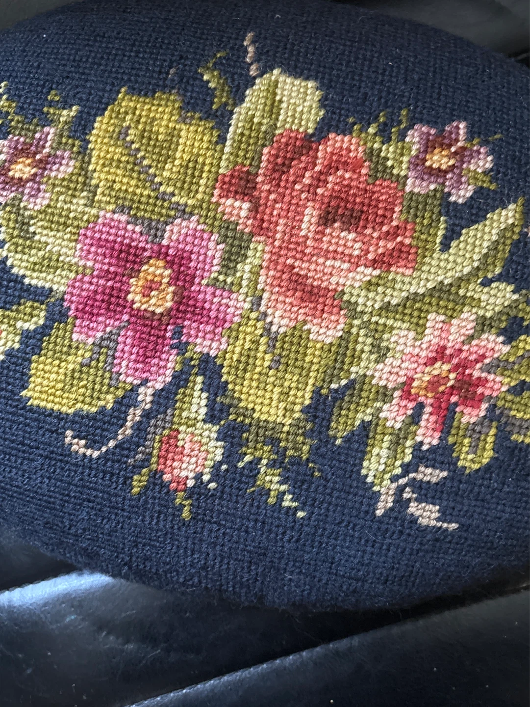 Vintage Needlepoint Floral Stool Cushion - photo 5