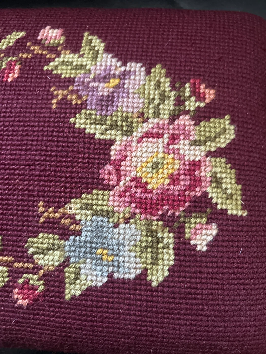 Vintage Floral Needlepoint Footstool Top/ cushion - photo 2