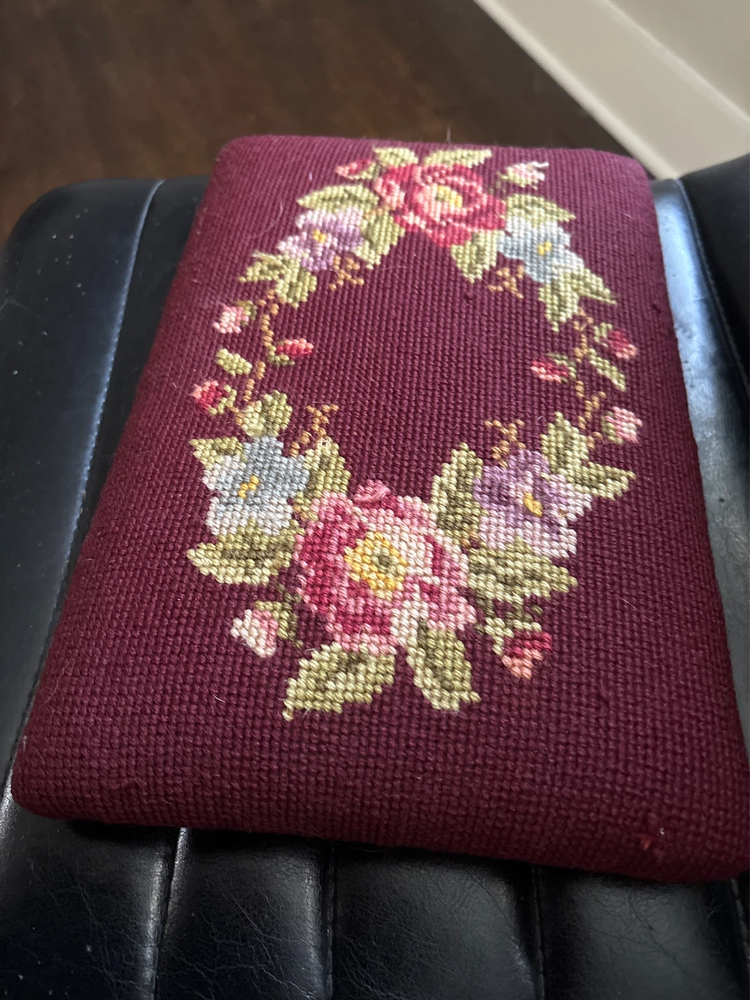 Vintage Floral Needlepoint Footstool Top/ cushion - photo 5