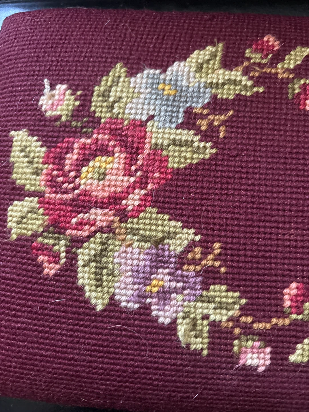 Vintage Floral Needlepoint Footstool Top/ cushion - photo 3
