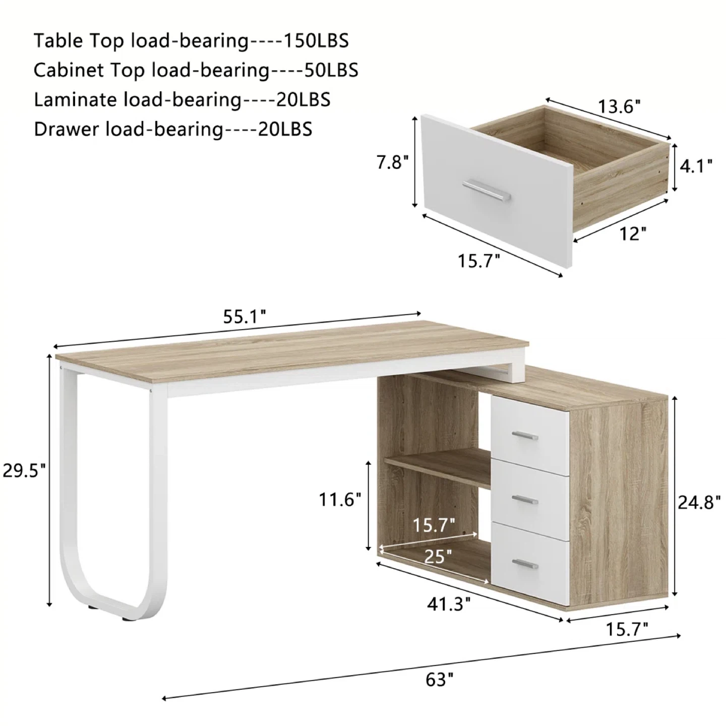 L-Shaped Writing Desk with drawers - photo 4