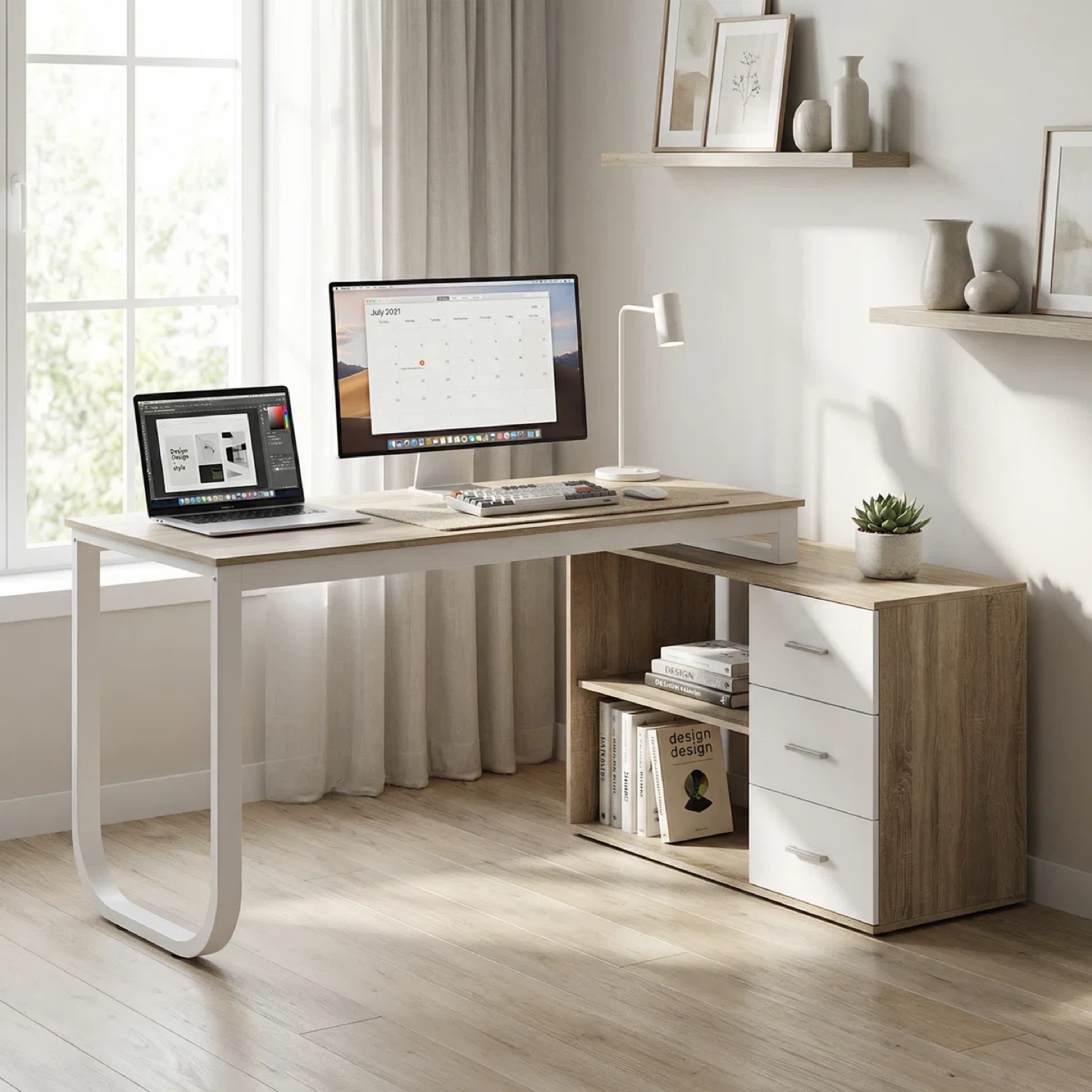 L-Shaped Writing Desk with drawers - photo 2