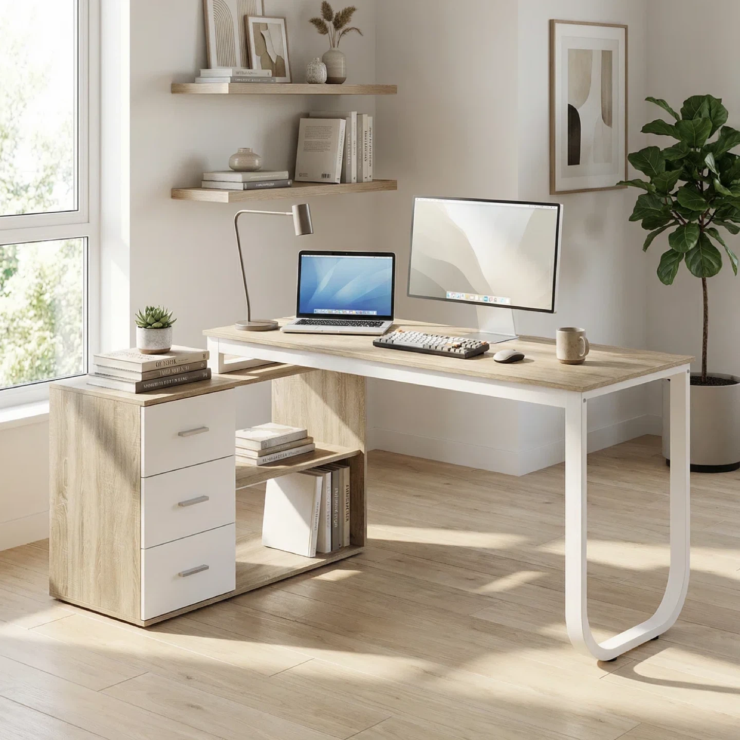L-Shaped Writing Desk with drawers