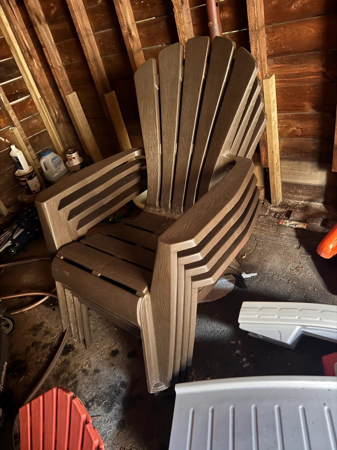 4 Stackable Brown Adirondack Chairs