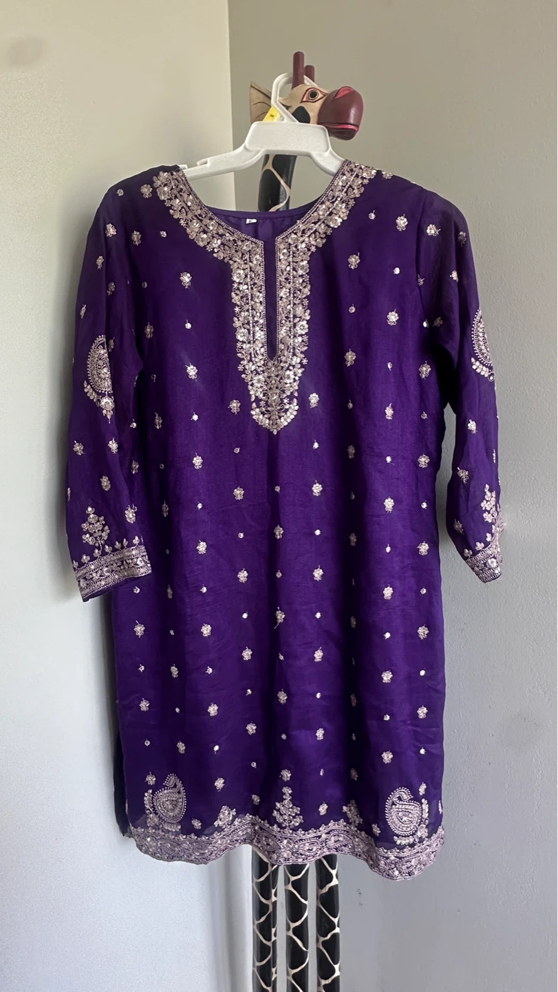 Purple Embroidered Kurti, Palazzo Pants, and Dupatta Set size 50