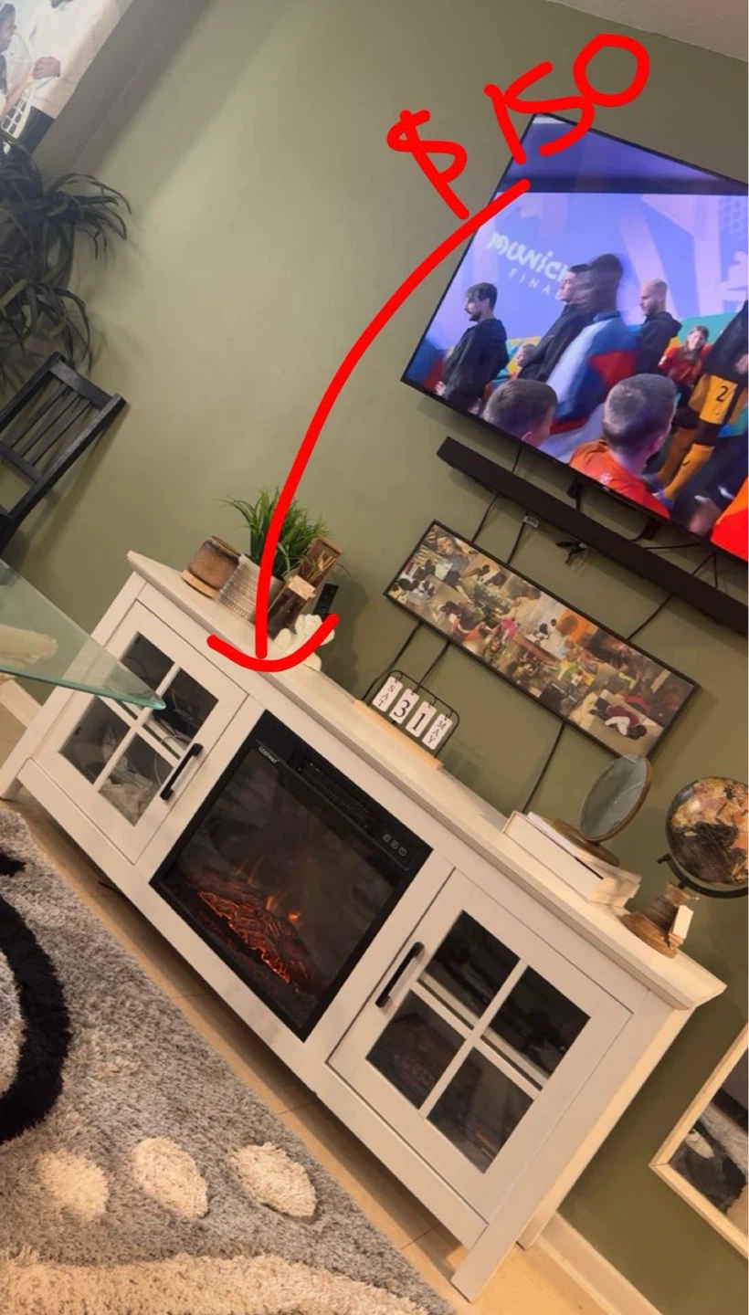 White Media Console with Electric Fireplace