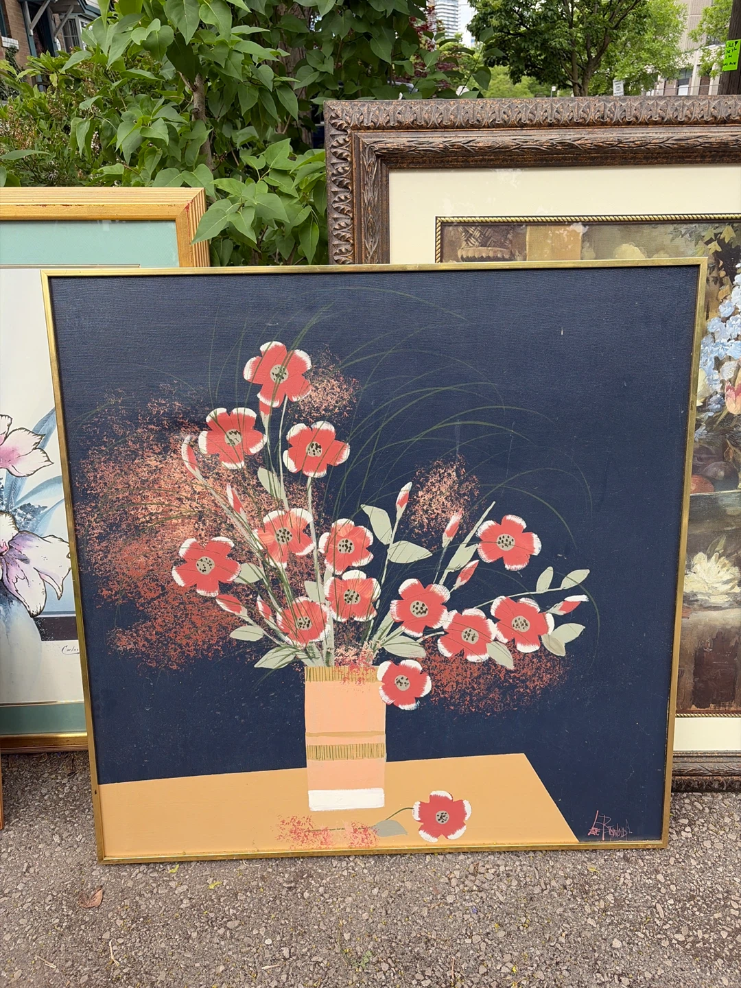 Vintage Floral Painting in Gold Frame