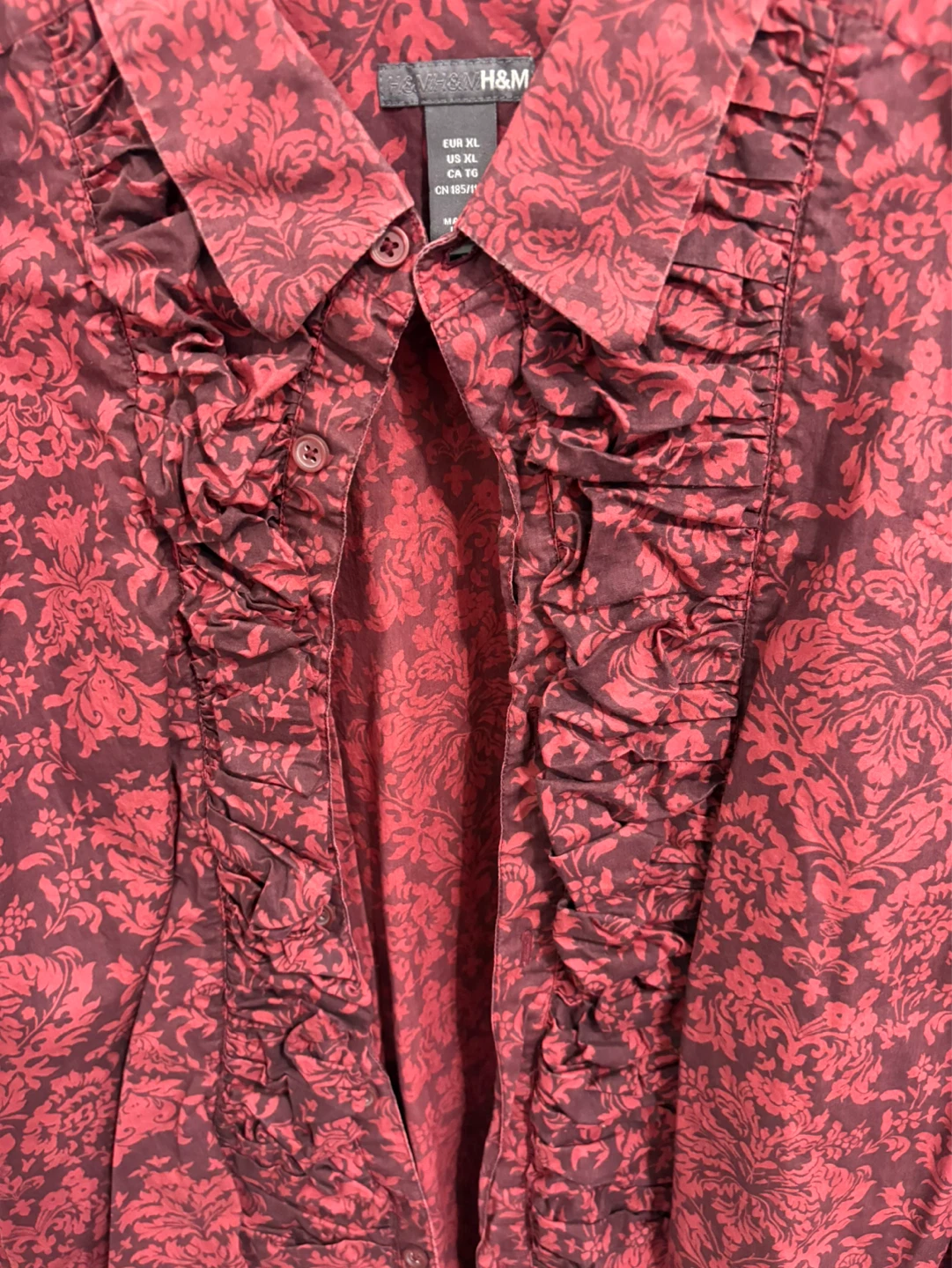 H&M Men’s Red Floral Print Ruffle Shirt XL - photo 4