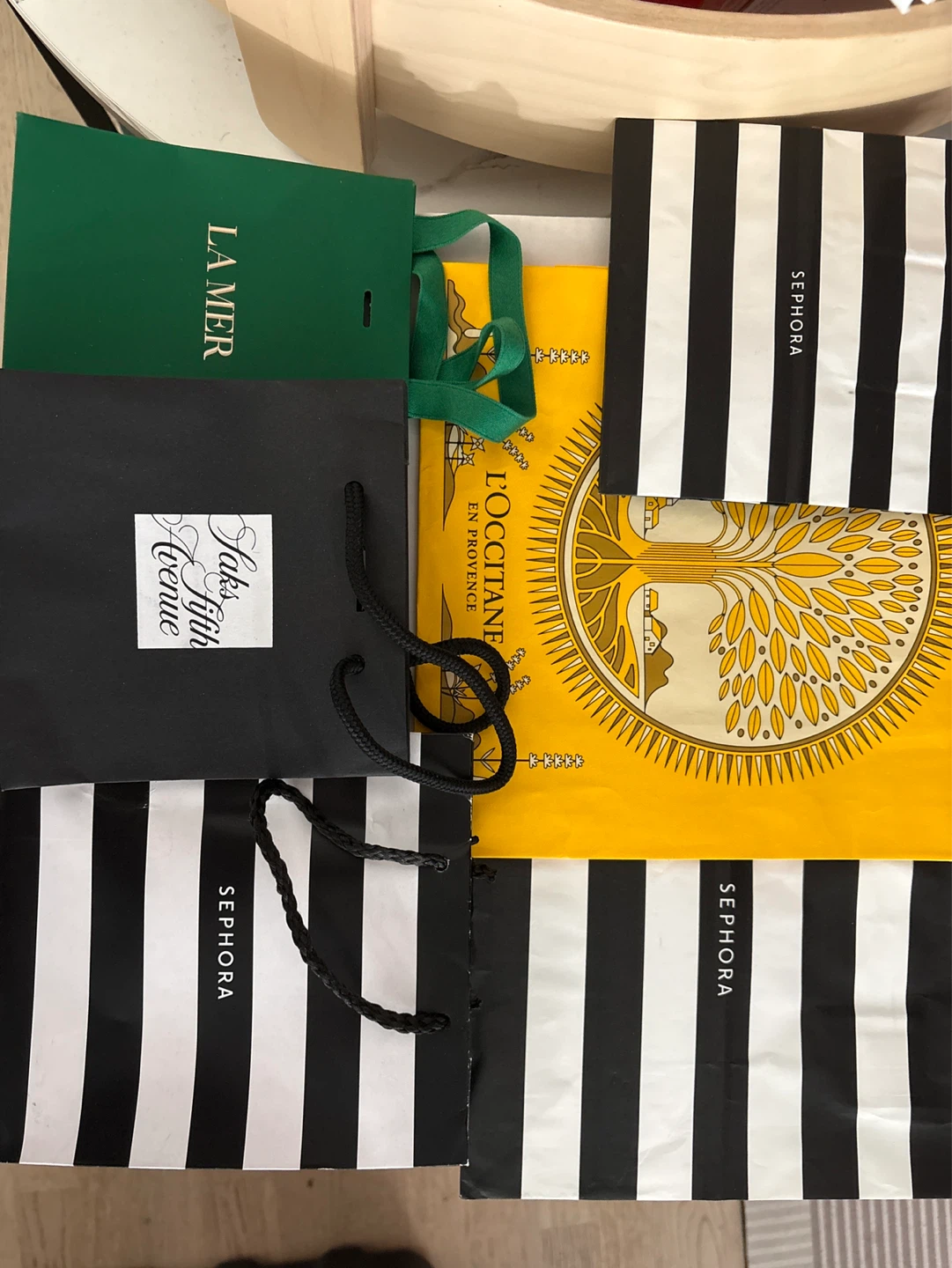 Sephora, L'Occitane, La Mer, Saks Fifth Avenue Shopping Bags