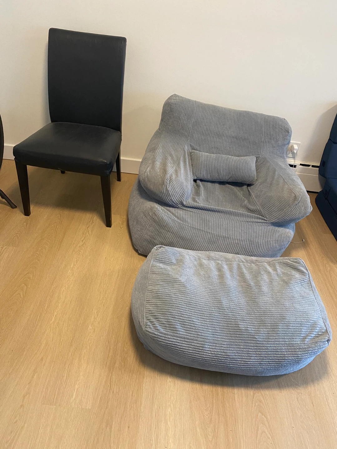 Grey Corduroy Bean Bag Chair with Ottoman