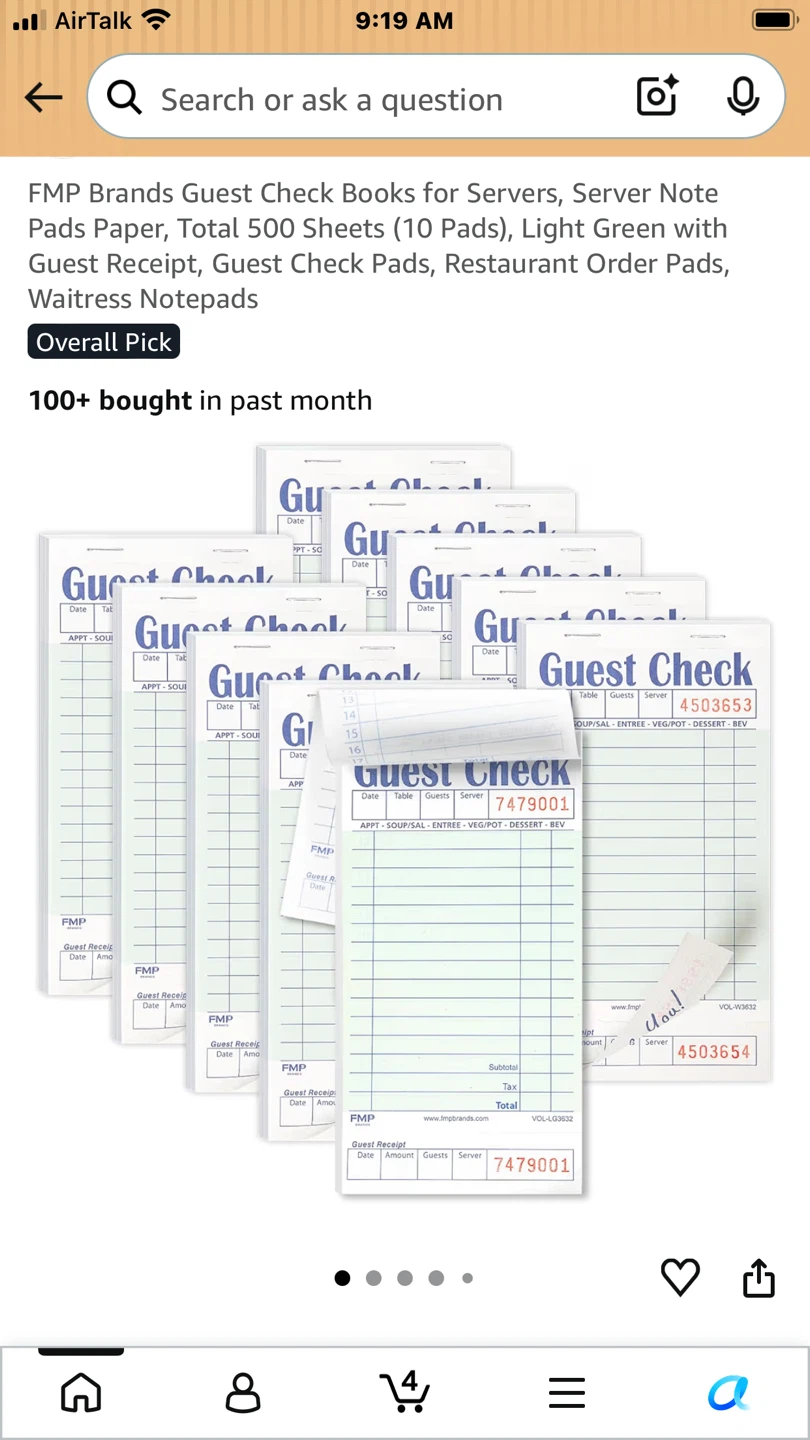 Guest Check Books, 10 books 500 Sheets