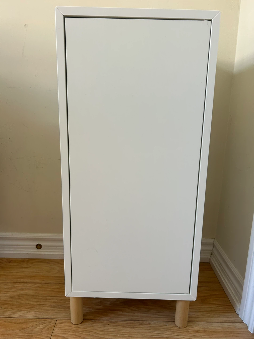 White Storage Cabinet with Wooden Legs