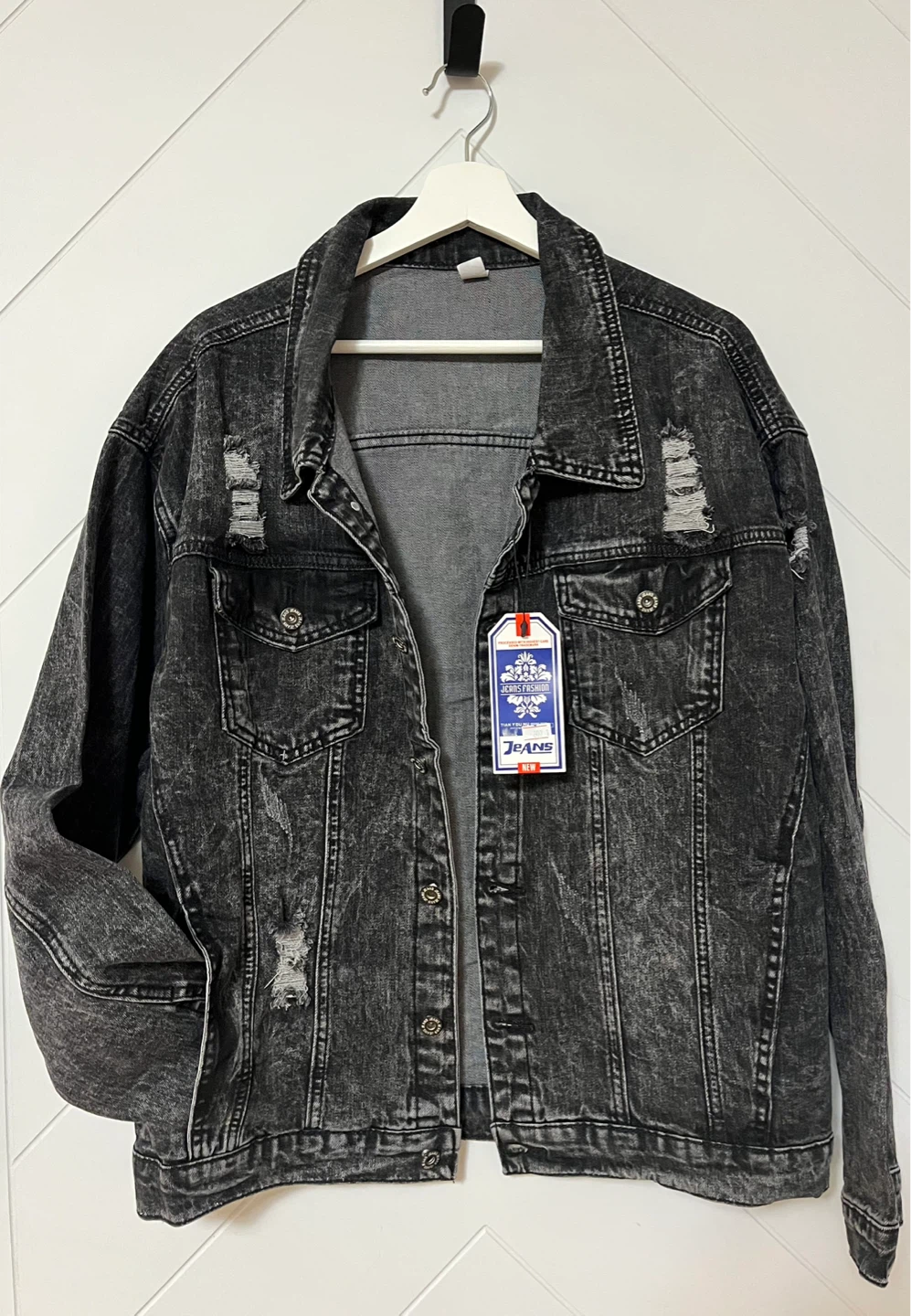 Distressed Denim Jacket Men L