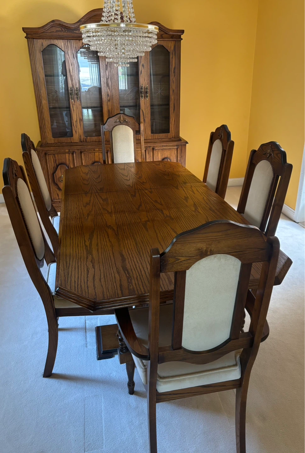 Solid Wood Dining Table and Hutch Set