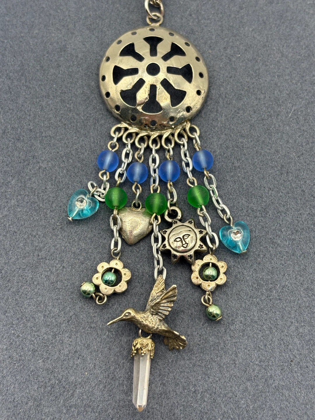 Vintage Vendome Dream Catcher Necklace with Hummingbird