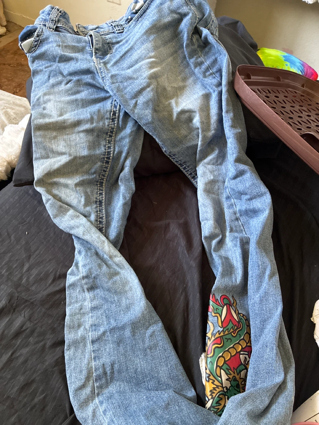 Unisex Denim Jeans with Dragon Patch