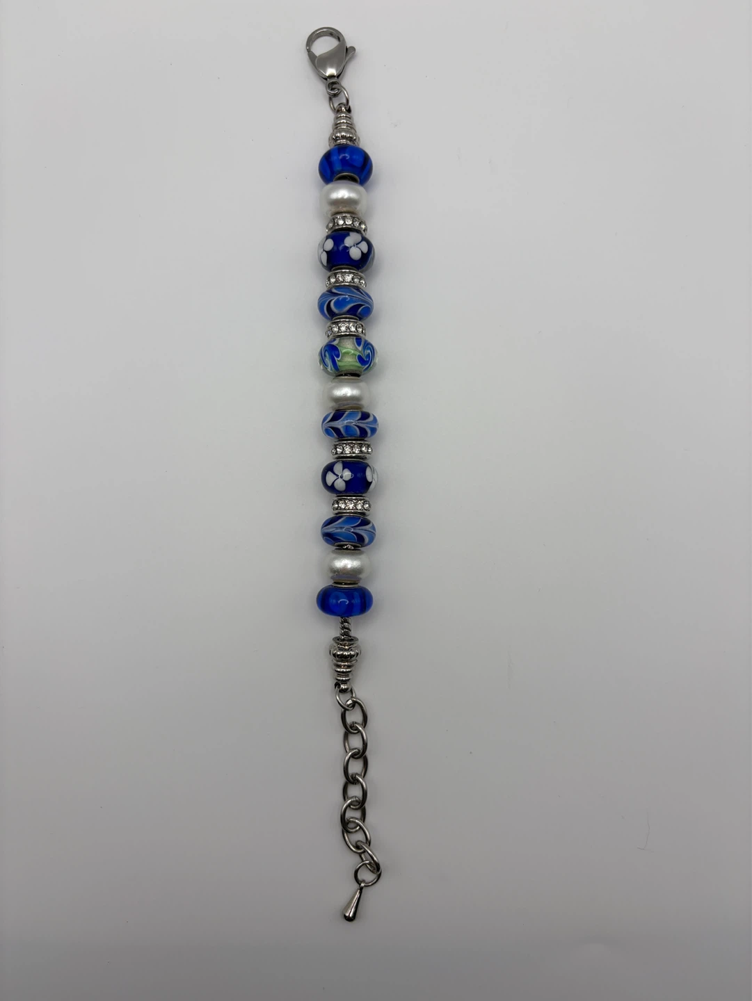 Vintage Blue and White Art Glass Charm Bracelet - photo 4