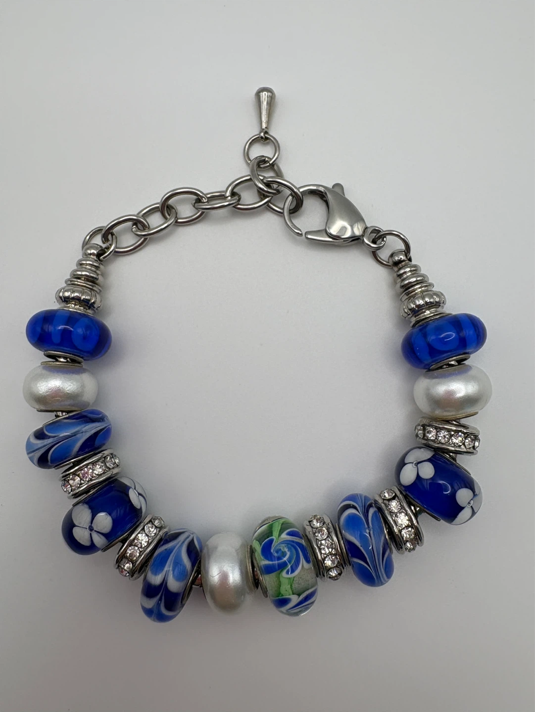 Vintage Blue and White Art Glass Charm Bracelet - photo 5