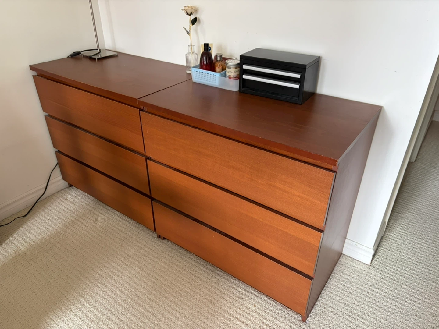 2 Cherry Wood Dressers with 3 Drawers(IKEA STORKLINTA)