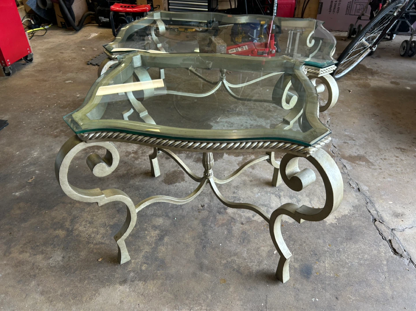 Ornate Glass Top Coffee Table & End Table
