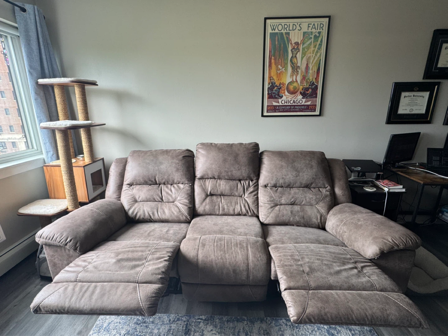 Brown Leather Reclining Sofa