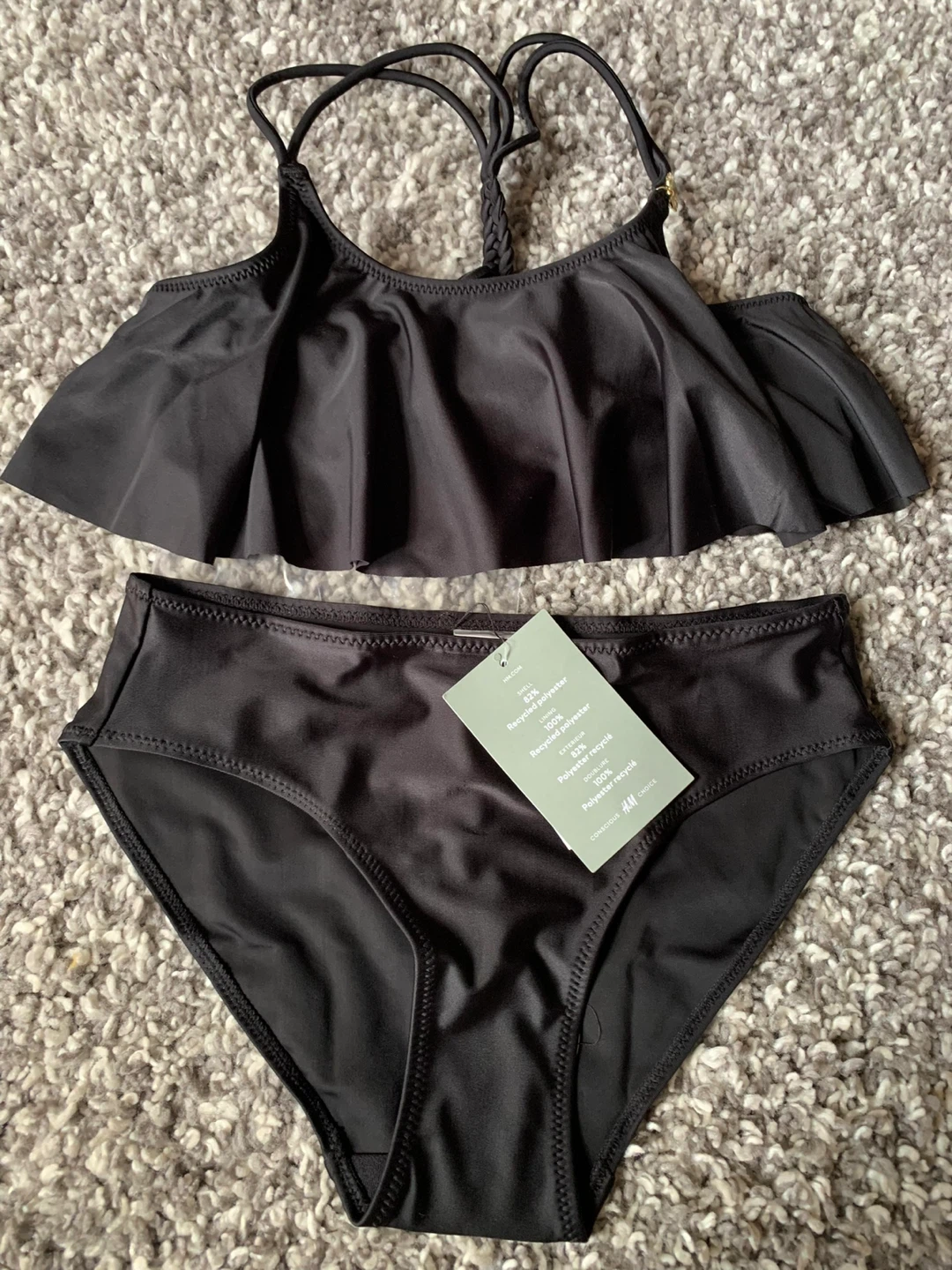 H&M Black Ruffle Bikini Set Girls 10-12Y