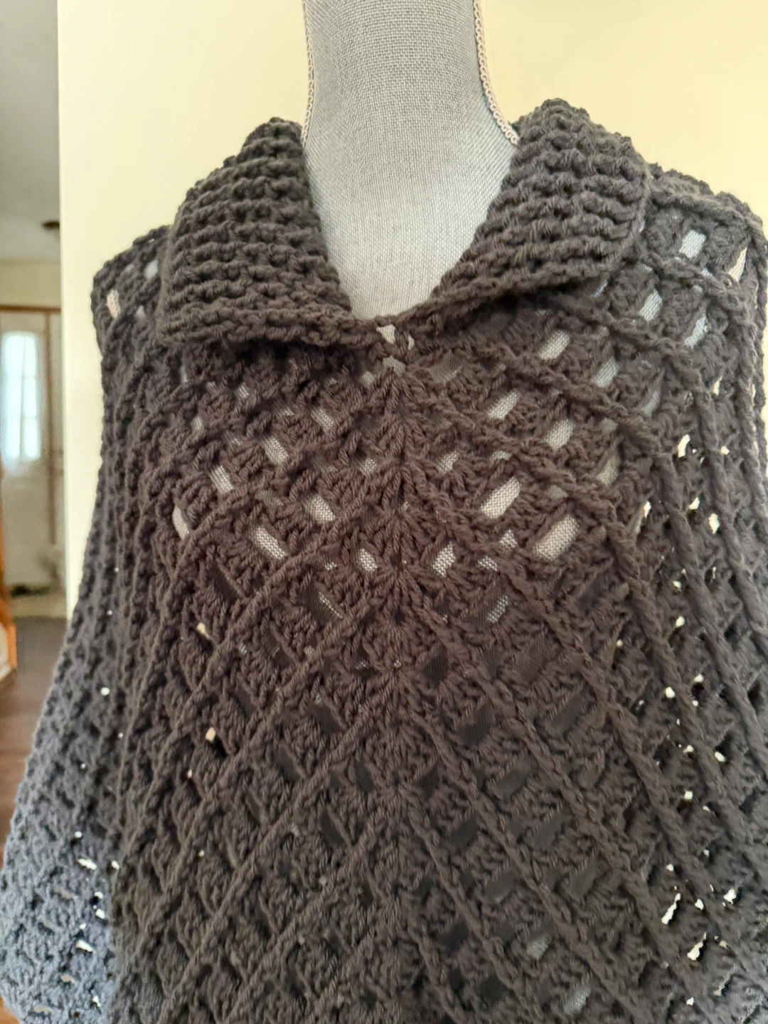 Hand Crocheted Dark Gray Poncho - photo 5