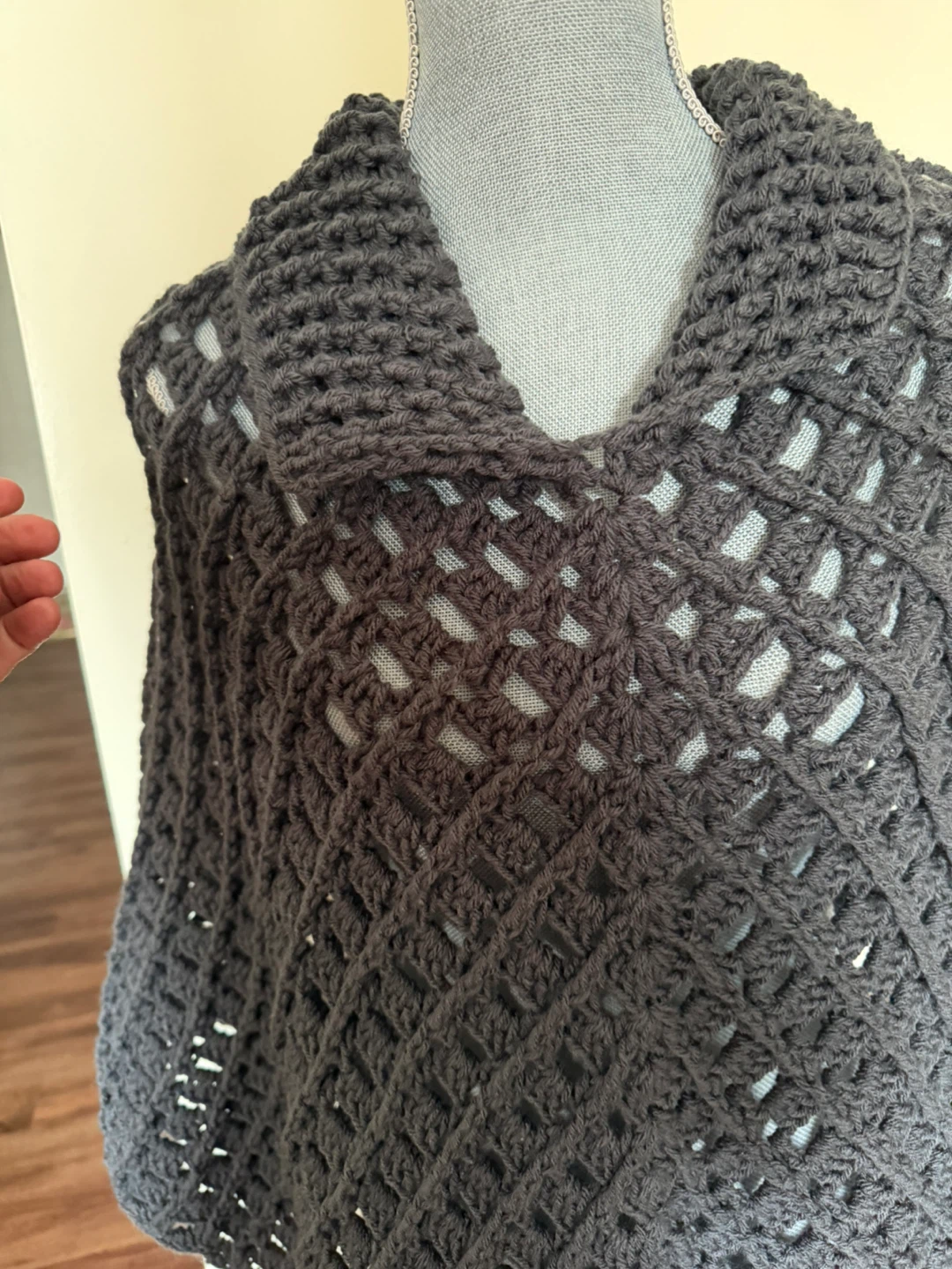 Hand Crocheted Dark Gray Poncho - photo 4