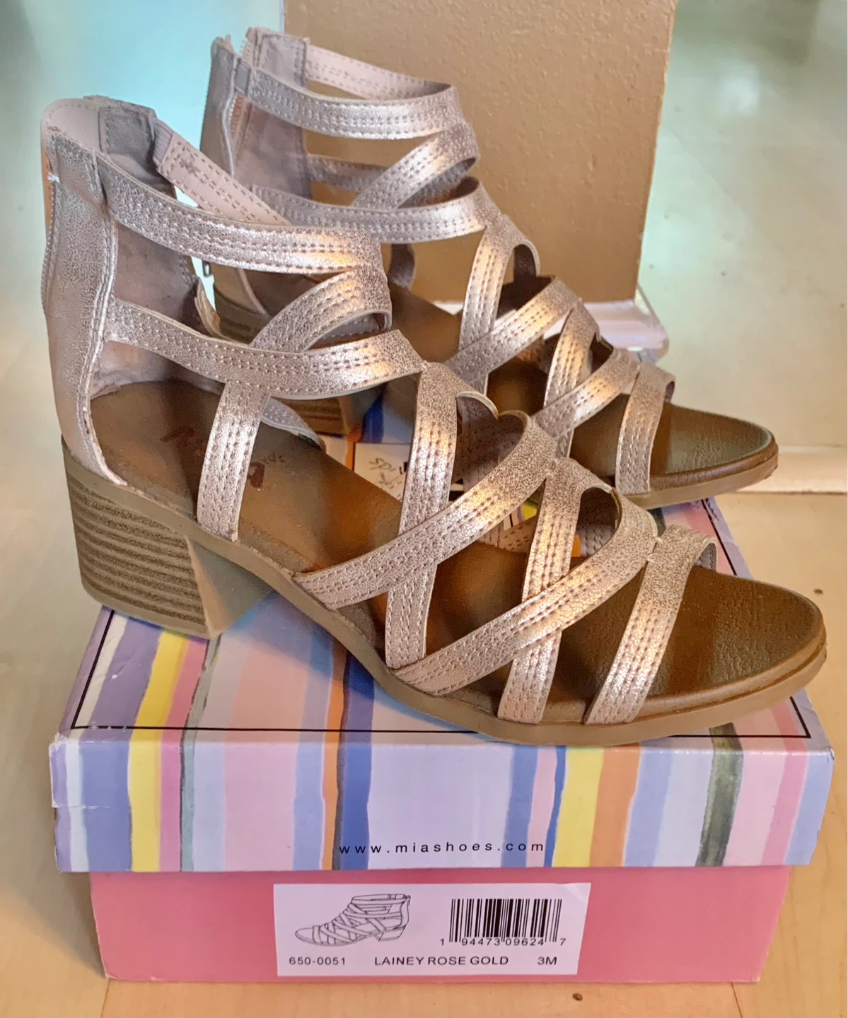 MIA Girls Lainey Rose Gold Strappy Heeled Sandals Size 3