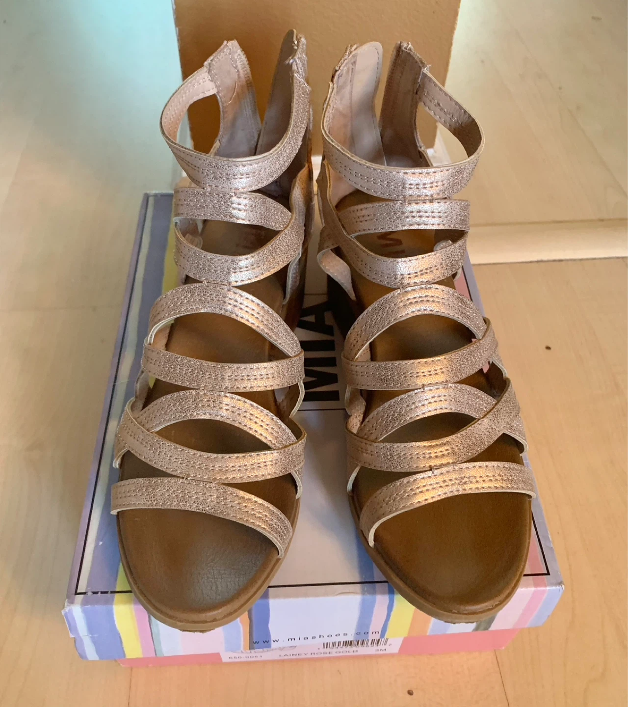 MIA Girls Lainey Rose Gold Strappy Heeled Sandals Size 3 - photo 2
