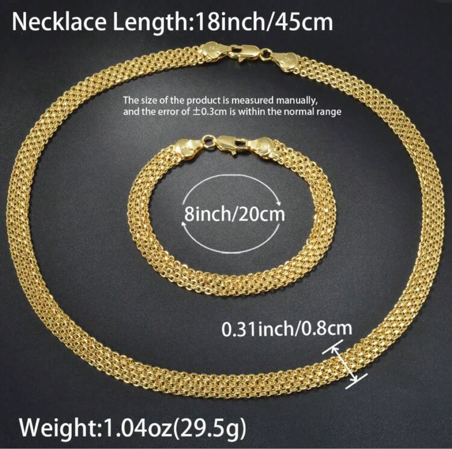 Gold Tone plated Mesh Chain Necklace and Bracelet Set 18 Inch - photo 3