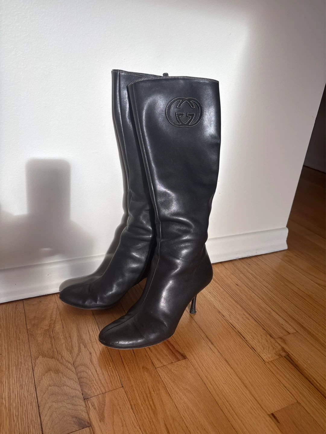 Gucci Black Leather Knee-High Boots