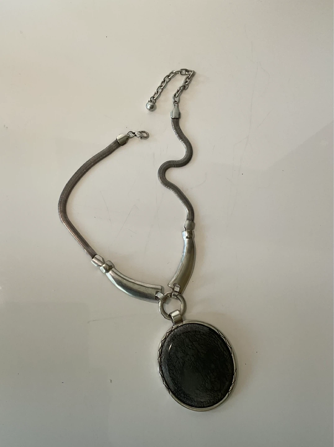 Silver Tone Necklace with Large Dark Pendant - photo 2